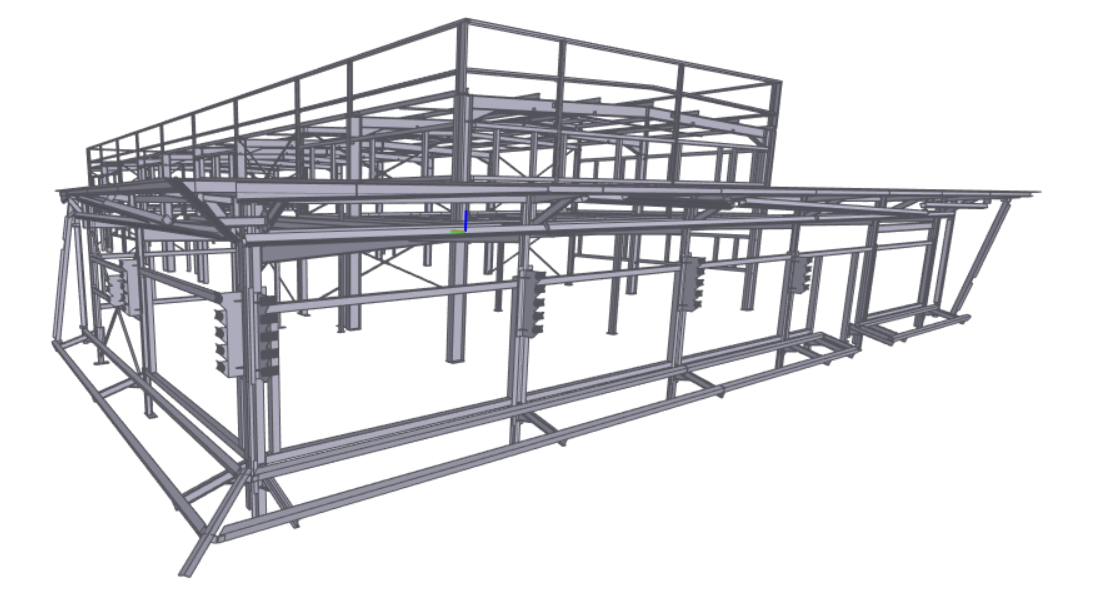 Plan 3D de la charpente du bâtiment Aquadom à Liffré (35) avec la réalisation d